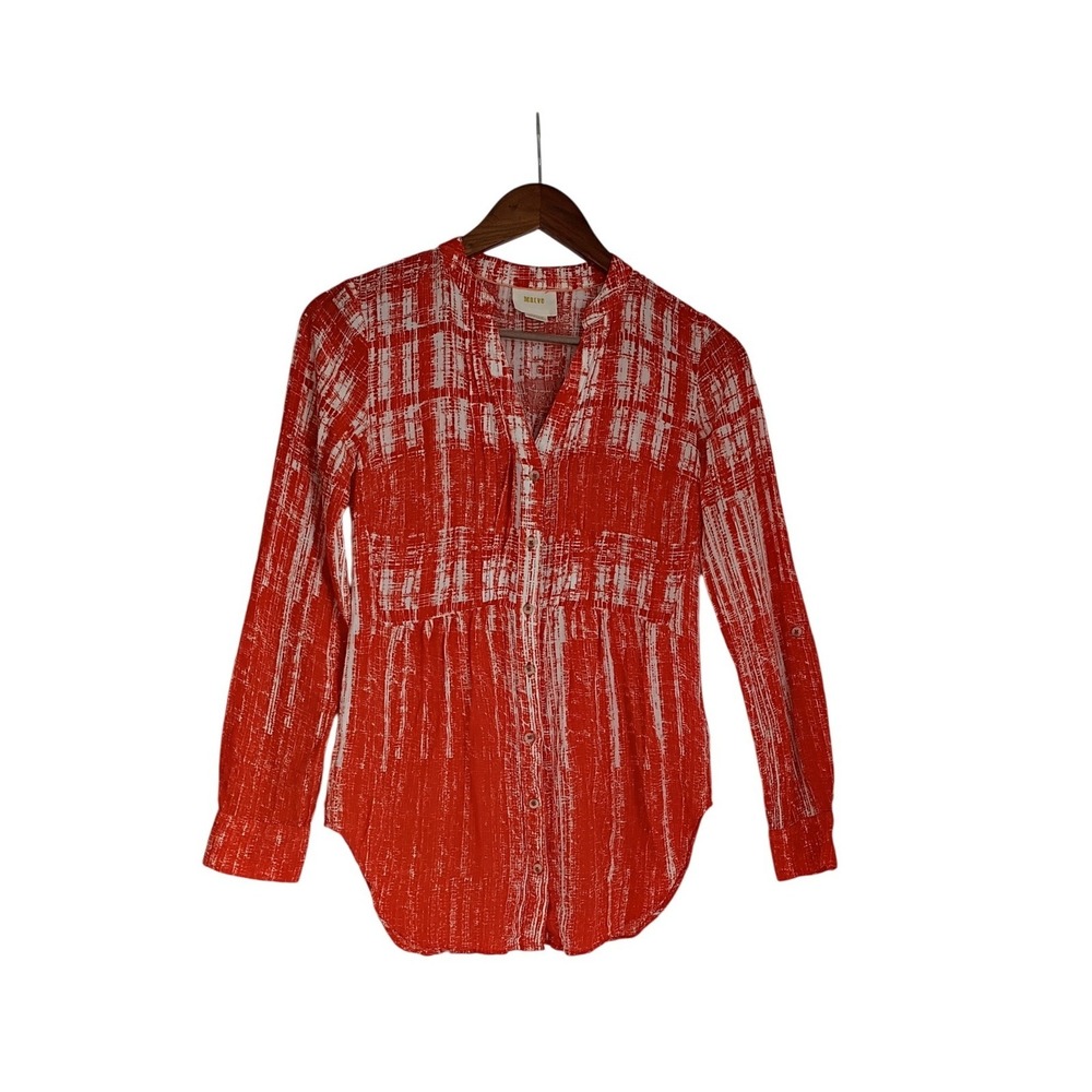 Maeve Anthropologie Red White Abstract Print Button Down Tunic Blouse S NWOT $88